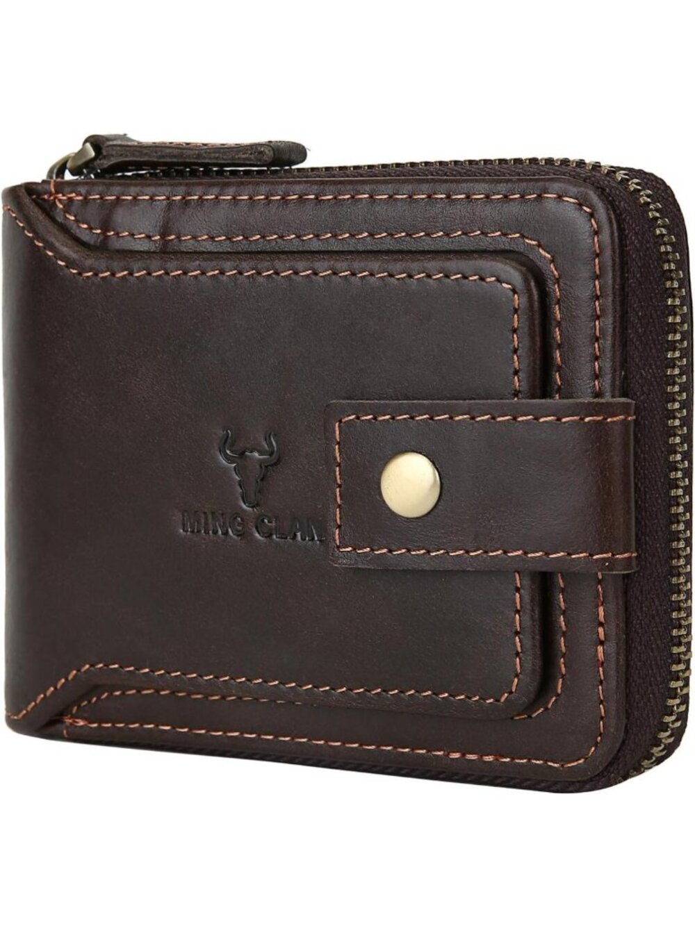 RFID Blocking Leather Bifold Wallet for Men - Zipper, ID Window, Coin Pocket